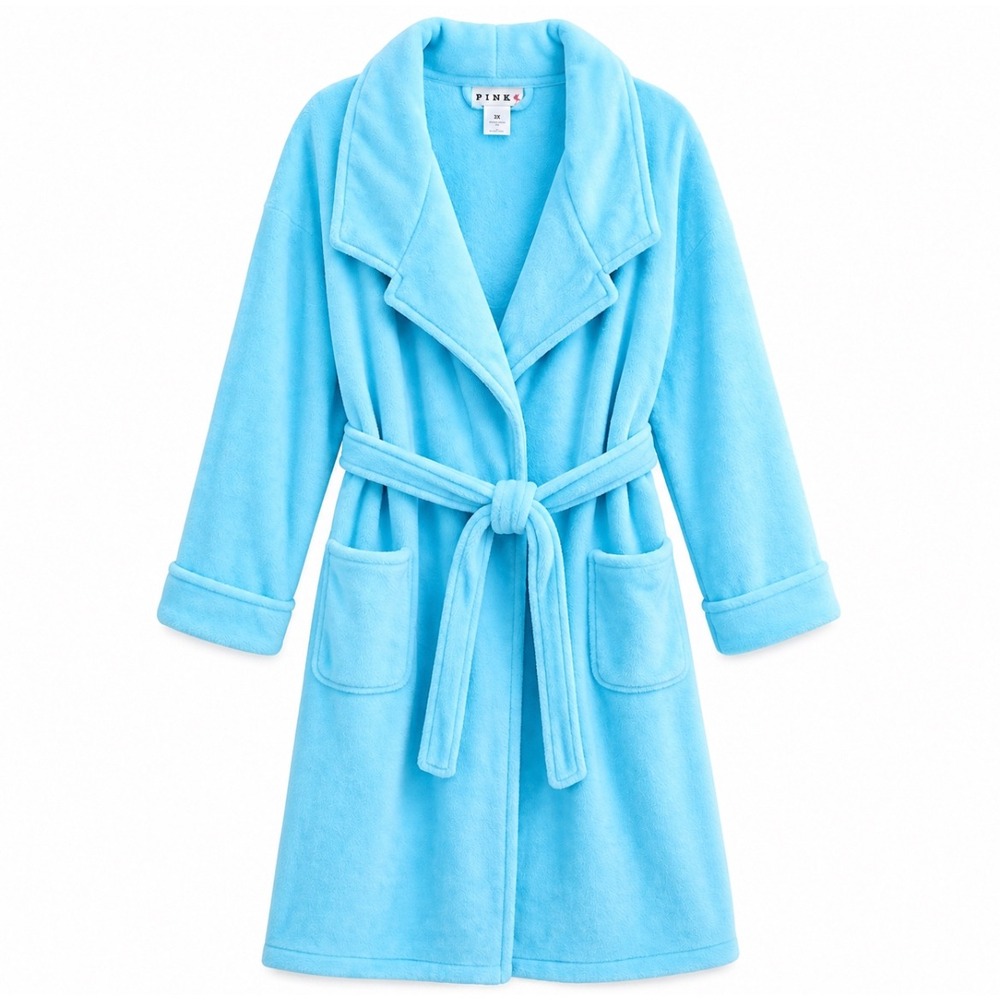 Kmart PINK Plush Fleece Robe 2X Blue Cozy‎ Wrap Bathrobe Lounge Soft